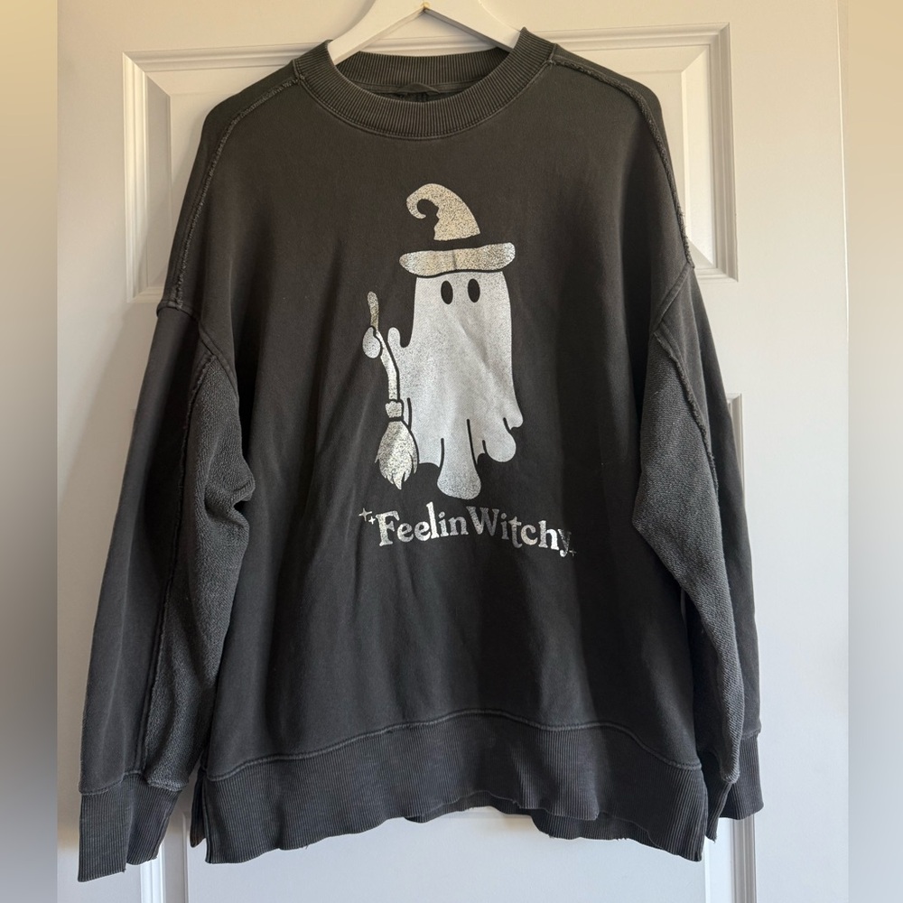 Aerie Halloween Big Chill Crew Sweatshirt Feelin Witchy